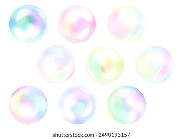 9 shiny colored pearls. Soap bubbles, watercolor, fancy