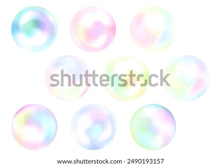 9 shiny colored pearls. Soap bubbles, watercolor, fancy