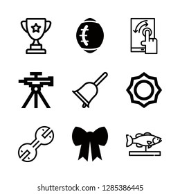 9 shiny icons with hand bell and telescope in this set