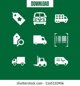 9 shipping vector icon set with van, transportation truck, delivery truck and tag icons for mobile and web