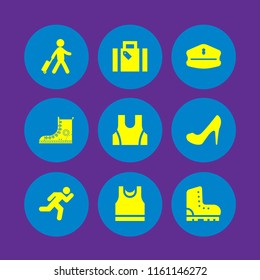 9 shoes icons in vector set. boot, sport wear, shoe and traveler with a suitcase illustration for web and graphic design