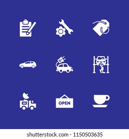 9 shop icons in vector set. register, price tag, car and repair illustration for web and graphic design