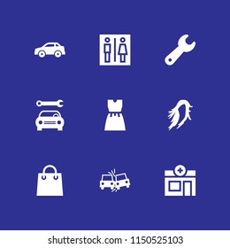 9 shop icons in vector set. car, wrench, mechanic and pharmacy illustration for web and graphic design