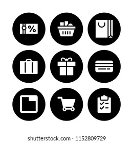 9 shopping icons in vector set. cart of ecommerce, gift, bag and hand bag illustration for web and graphic design