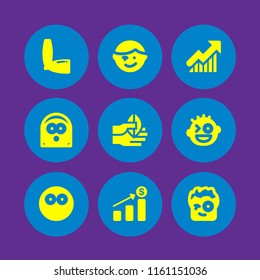 9 showing icons in vector set. wink, progress report, increased revenue and silent illustration for web and graphic design