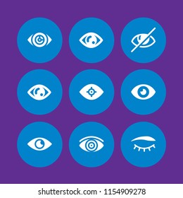9 sight icons in vector set. vision, human eye shape, eye and focus illustration for web and graphic design