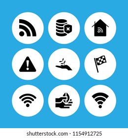 9 signal icons in vector set. error, wifi, hand and racing flag illustration for web and graphic design