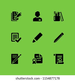 9 signature icons in vector set. contract, pen, write letter and clerk with tie illustration for web and graphic design