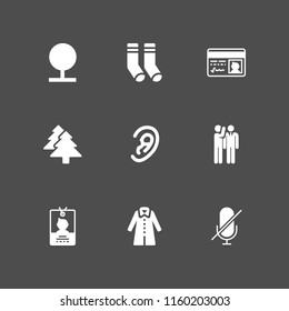 9 silence icons in vector set. human ear shape, pass, mute and forest illustration for web and graphic design