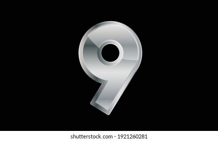 9 Silver Elegant Modern 3D Number