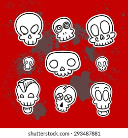 9 simple cute sketchy skulls, vector illustration