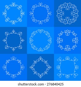 9 simple monochrome monogram design templates. Elegant line art logo design elements. Vector outline frames with copy space for text in trendy mono line style. logo and badge templates.
