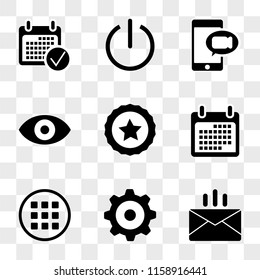 9 simple transparent vector icon pack, set of icons such as Email, Settings, Menu, Calendar, Badge, Eye, Smartphone, Power, Calendar