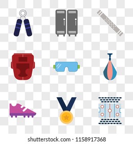 9 Simple Transparent Vector Icon Pack, Set Of Icons Such As Hockey Pitch, Medal, Boot, Punch, Goggles, Boxing, Weight, Locker, Strength