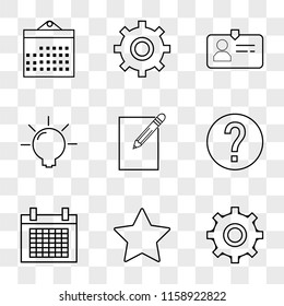 9 simple transparent vector icon pack, set of icons such as Settings, Star, Calendar, Info, Edit, Idea, Id card, Calendar
