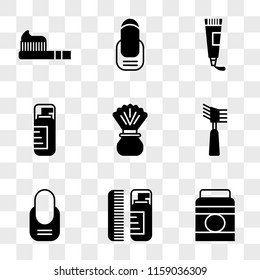 9 simple transparent vector icon pack, set of icons such as Lotion, Manicure, Mascara, Shaving, Cream, Toothpaste, Toothbrush