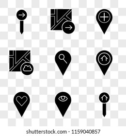 9 simple transparent vector icon pack, set of icons such as Pin, Placeholder, Map, Pin