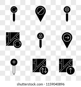 9 simple transparent vector icon pack, set of icons such as Map, Pin, Placeholder, Pin