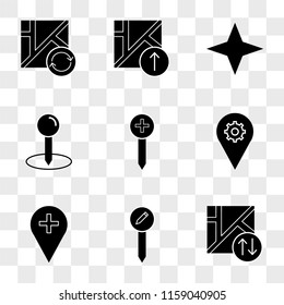9 simple transparent vector icon pack, set of icons such as Map, Pin, Placeholder, Compass, Map