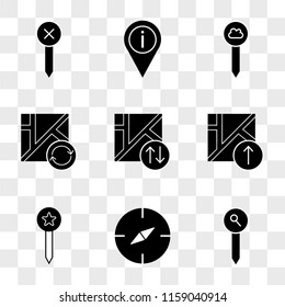 9 simple transparent vector icon pack, set of icons such as Pin, Compass, Map, Placeholder, Pin