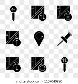9 simple transparent vector icon pack, set of icons such as Pin, Map, Push pin, Placeholder, Pin