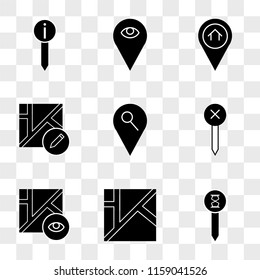 9 simple transparent vector icon pack, set of icons such as Pin, Map, Placeholder, Pin