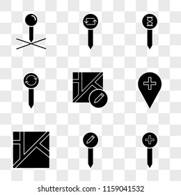 9 simple transparent vector icon pack, set of icons such as Pin, Map, Placeholder, Pin