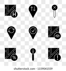 9 simple transparent vector icon pack, set of icons such as Map, Pin, Placeholder, Map