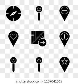 9 simple transparent vector icon pack, set of icons such as Placeholder, Pin, Map, Compass