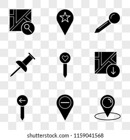 9 simple transparent vector icon pack, set of icons such as Placeholder, Pin, Map, Push pin, Map