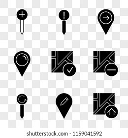 9 simple transparent vector icon pack, set of icons such as Map, Placeholder, Pin, Pin