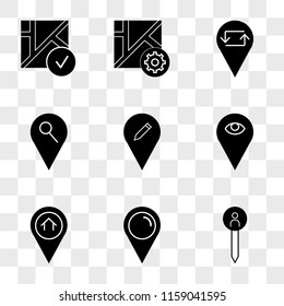 9 simple transparent vector icon pack, set of icons such as Pin, Placeholder, Map, Map