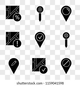9 simple transparent vector icon pack, set of icons such as Placeholder, Map, Pin, Map