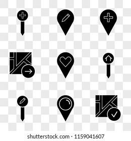 9 simple transparent vector icon pack, set of icons such as Map, Placeholder, Pin, Pin