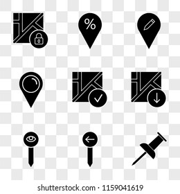 9 simple transparent vector icon pack, set of icons such as Push pin, Pin, Map, Placeholder, Map