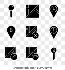 9 simple transparent vector icon pack, set of icons such as Pin, Map, Placeholder, Pin