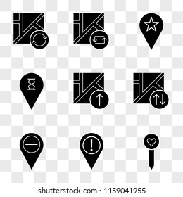 9 simple transparent vector icon pack, set of icons such as Pin, Placeholder, Map, Map