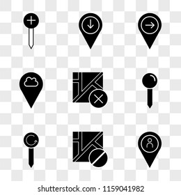 9 simple transparent vector icon pack, set of icons such as Placeholder, Map, Pin, Pin