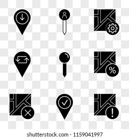 9 simple transparent vector icon pack, set of icons such as Map, Placeholder, Pin, Placeholder