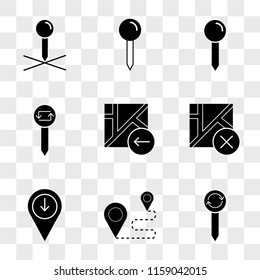 9 simple transparent vector icon pack, set of icons such as Pin, Route, Placeholder, Map, Pin
