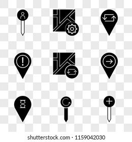 9 simple transparent vector icon pack, set of icons such as Pin, Placeholder, Map, Pin