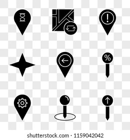 9 simple transparent vector icon pack, set of icons such as Pin, Placeholder, Compass, Map, Placeholder