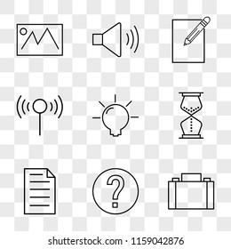 9 simple transparent vector icon pack, set of icons such as Briefcase, Info, File, Hourglass, Idea, Wifi, Edit, Speaker, Picture