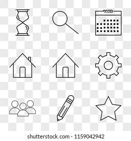 9 simple transparent vector icon pack, set of icons such as Star, Edit, Users, Settings, Home, Calendar, Search, Hourglass