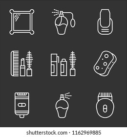 9 simple transparent vector icon pack, set of black icons such as Epilator, Perfume, Shaver, Sponge, Mascara, Makeup, Manicure, Mirror