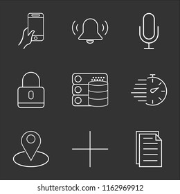 9 simple transparent vector icon pack, set of black icons such as File, Add, Placeholder, Stopwatch, Database, Locked, Microphone, Alarm, Smartphone