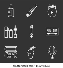 9 simple transparent vector icon pack, set of black icons such as Mirror, Perfume, Makeup, Mascara, Epilator, File, Nail polish