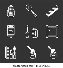 9 simple transparent vector icon pack, set of black icons such as Manicure, Makeup, Mirror, Nail polish, Shaver, Comb, Hand mirror, Manicure