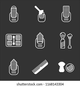 9 simple transparent vector icon pack, set of black icons such as Powder, Comb, Manicure, Shaving, Makeup, Manicure