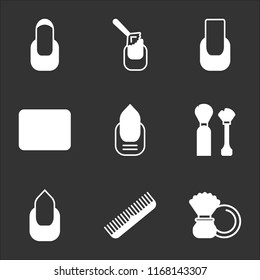 9 simple transparent vector icon pack, set of black icons such as Powder, Comb, Manicure, Shaving, Makeup, Manicure